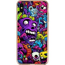TechTree iPhone Xs Max Uyumlu Psikodeli Renkli Canavarlar Baskılı Silikon Kılıf