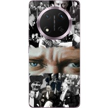 TechTree Honor Magic 7 Lite Uyumlu Atatürk Renkli Kolaj Gözler Baskılı Silikon Kılıf