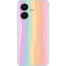 TechTree Vivo Y22S - Y35 Uyumlu Gökkuşağı Rengarenk Baskılı Silikon Kılıf