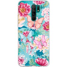 TechTree Redmi 9 Uyumlu Kelebekler ve Çiçekler Baskılı Silikon Kılıf