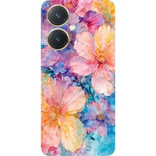 TechTree Vivo Y27 Uyumlu Renkli Çiçekler Sulu Boya Baskılı Silikon Kılıf