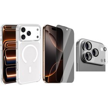 Vendas iPhone 17 Pro Max Kılıf Ic Çipli Zore Wireless Şarj Özellikli Şeffaf Orjin Kapak + Kamera Lens + Hayalet Ekran Koruyucu