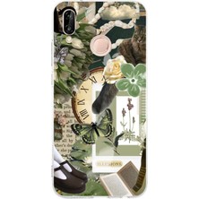 TechTree Huawei P20 Lite Uyumlu Yeşil Estetik Pano Kolaj Baskılı Silikon Kılıf