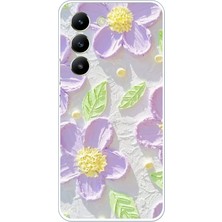TechTree Vivo V30 Lite Uyumlu Mor Papatyalar Sulu Boya Baskılı Silikon Kılıf