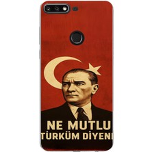 TechTree Huawei Y7 2018 - Honor 7c Uyumlu Ne Mutlu Türkiye Bayrak Atatürk Baskılı Silikon Kılıf