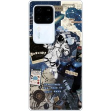 TechTree Vivo V30 Uyumlu Retro Astronot Tasarımlı Baskılı Silikon Kılıf