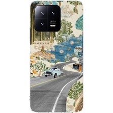 TechTree Xiaomi Mi 13 Uyumlu Yeşil Sanatsal Yol Çiçekler Baskılı Silikon Kılıf