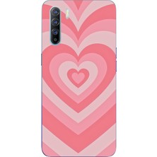 TechTree Oppo Reno 3 - A91 Uyumlu Pembe Kalpler Baskılı Silikon Kılıf