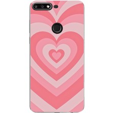 TechTree Huawei Y7 2018 - Honor 7c Uyumlu Pembe Kalpler Baskılı Silikon Kılıf
