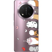 TechTree Honor Magic 7 Lite Uyumlu Sevimli Kedi Patiler Tasarımlı Baskılı Silikon Kılıf