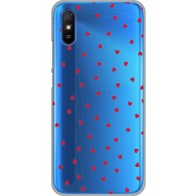 TechTree Redmi 9A Uyumlu Kırmızı Kalpler Tasarımlı Baskılı Silikon Kılıf
