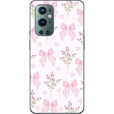 TechTree Oneplus 9 Pro Uyumlu Pembe Çiçek ve Fiyonklar Baskılı Silikon Kılıf