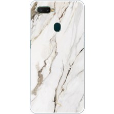 TechTree Oppo A5S-AX7-A12 Uyumlu Beyaz Mermer Baskılı Silikon Kılıf