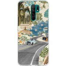 TechTree Redmi 9 Uyumlu Yeşil Sanatsal Yol Çiçekler Baskılı Silikon Kılıf