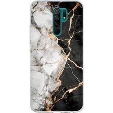 TechTree Redmi 9 Uyumlu Siyah Beyaz Mermer Baskılı Silikon Kılıf