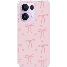 TechTree Oppo Reno 13 Pro Uyumlu Pembe Kalpli Fiyonklar Baskılı Silikon Kılıf