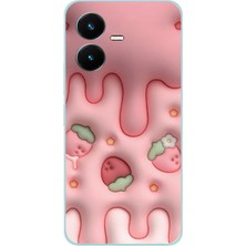 TechTree Vivo Y22S - Y35 Uyumlu Çilekli Pasta Baskılı Silikon Kılıf