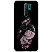 TechTree Redmi 9 Uyumlu Pembe Siyah Yılan Baskılı Silikon Kılıf