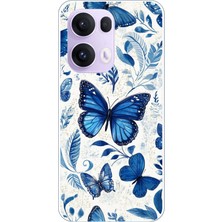 TechTree Oppo Reno 13 Pro Uyumlu Mavi Kelebekler Baskılı Silikon Kılıf
