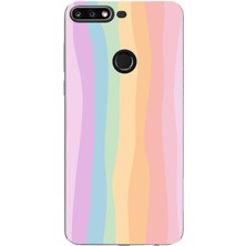TechTree Huawei Y7 2018 - Honor 7c Uyumlu Gökkuşağı Rengarenk Baskılı Silikon Kılıf
