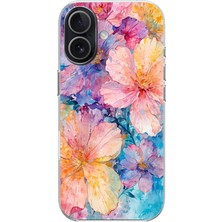 TechTree iPhone 17 Uyumlu Renkli Çiçekler Sulu Boya Baskılı Silikon Kılıf