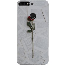 TechTree Huawei Y7 2018 - Honor 7c Uyumlu Kırmızı Gül Baskılı Silikon Kılıf