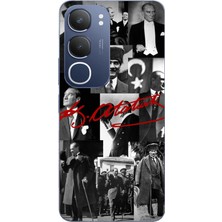 TechTree Vivo Y19S Uyumlu Kırmızı Mustafa Kemal Atatürk Imza Baskılı Silikon Kılıf