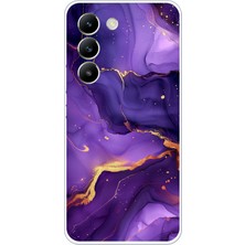 TechTree Vivo V30 Lite Uyumlu Ametist Taşı Mor Mermer Baskılı Silikon Kılıf