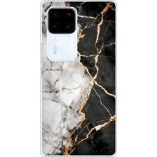 TechTree Vivo V30 Uyumlu Siyah Beyaz Mermer Baskılı Silikon Kılıf