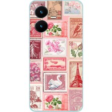 TechTree Vivo Y22S - Y35 Uyumlu Pembe Posta Pulları Baskılı Silikon Kılıf