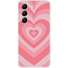 TechTree Vivo V30 Lite Uyumlu Pembe Kalpler Baskılı Silikon Kılıf