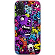 TechTree iPhone 17 Uyumlu Psikodeli Renkli Canavarlar Baskılı Silikon Kılıf