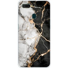 TechTree Oppo A5S-AX7-A12 Uyumlu Siyah Beyaz Mermer Baskılı Silikon Kılıf
