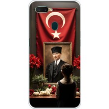 TechTree Oppo A5S-AX7-A12 Uyumlu Atatürk Türk Bayrağı Tablo Baskılı Silikon Kılıf