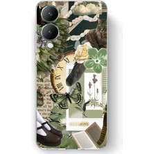 TechTree Vivo Y17S Uyumlu Yeşil Estetik Pano Kolaj Baskılı Silikon Kılıf