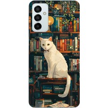 TechTree Samsung Galaxy M14 Uyumlu Kitaplık Beyaz Kedi Tasarımlı Baskılı Silikon Kılıf