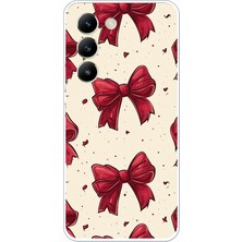 TechTree Vivo V30 Lite Uyumlu Büyük Kırmızı Fiyonklar Baskılı Silikon Kılıf