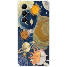 TechTree Vivo V30 Lite Uyumlu Güneş ve Ay Evren Tasarımlı Baskılı Silikon Kılıf