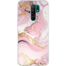TechTree Redmi 9 Uyumlu Pembe Mermer Baskılı Silikon Kılıf