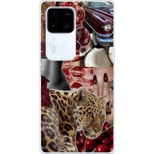 TechTree Vivo V30 Uyumlu Leopar Kırmızı Vibes Baskılı Silikon Kılıf