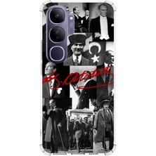 TechTree Vivo V40 Lite Uyumlu Kırmızı Mustafa Kemal Atatürk Imza Baskılı Silikon Kılıf