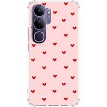 TechTree Vivo V40 Lite Uyumlu Kırmızı Minik Kalpler Baskılı Silikon Kılıf