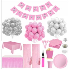 Zenviva Pembe Beyaz 24 Kişilik Full Doğum Günü Seti
