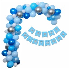 Zenviva Lacivert, Mavi, Gümüş Balon-Banner Seti