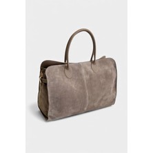 MİALES  %100 Hakiki Süet Deri Fermuar Kapama ve Iç Cep Detaylı Kadın Omuz Çantası