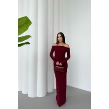 Mezka Kadın Drapeli Uzun Kollu Modonna Yaka Parmak Geçirmeli Büzgülü Detaylı Elbise