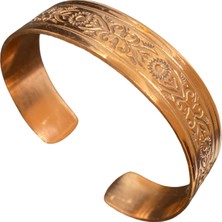 Fm El Işçiliği Kabartma Desenli Saf Bakır Bileklik ; Enerji Dengeleyici Gelen Eksel  Şifa Niyetine ; Kadın ve Erkek  Için Uygun , Esnek Yapısı ile Ayarlanabilir  Bileklik Genişlik 15 Mm. (BKR3025)