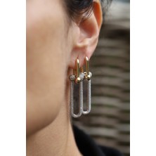 14 Ayar Altın Büyük Taşlı Bisiklet Zinciri Model Küpe