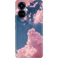 Egstech Tecno Camon 19 Pro Kılıf Renkli Temalı (CI8N) Uyumlu Silikon Pembe Bulut