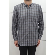 Cliente Fistan Store Erkek Gri Ekose Kareli Klasik Kesim Rahat Kalıp Tek Cepli Kışlık Kaşmir Gömlek